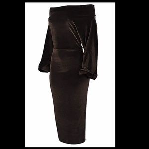 Off the Shoulder Velvet Midi Dress